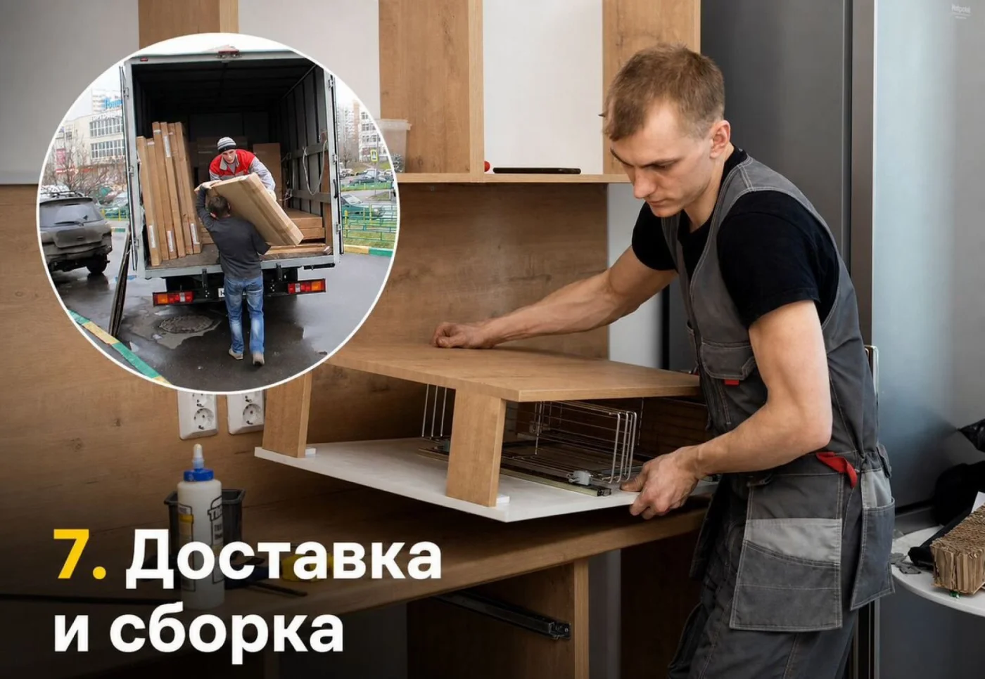 Прямая кухня на заказ 212х57х202 см, темно-синяя ЛДСП